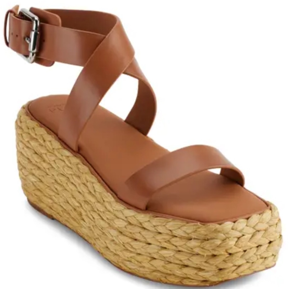 🌸 PURE DONNA KARAN🌸 Lolah Ankle Strap Raffia Platform Sandal Size: 7